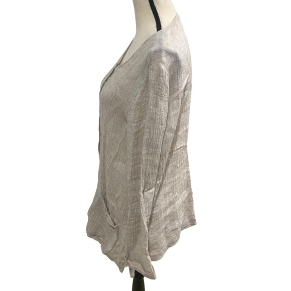 Pure Jill J. Jill 100% Linen Khaki Top Size Large Roll Sleeves - Picture 5 of 11